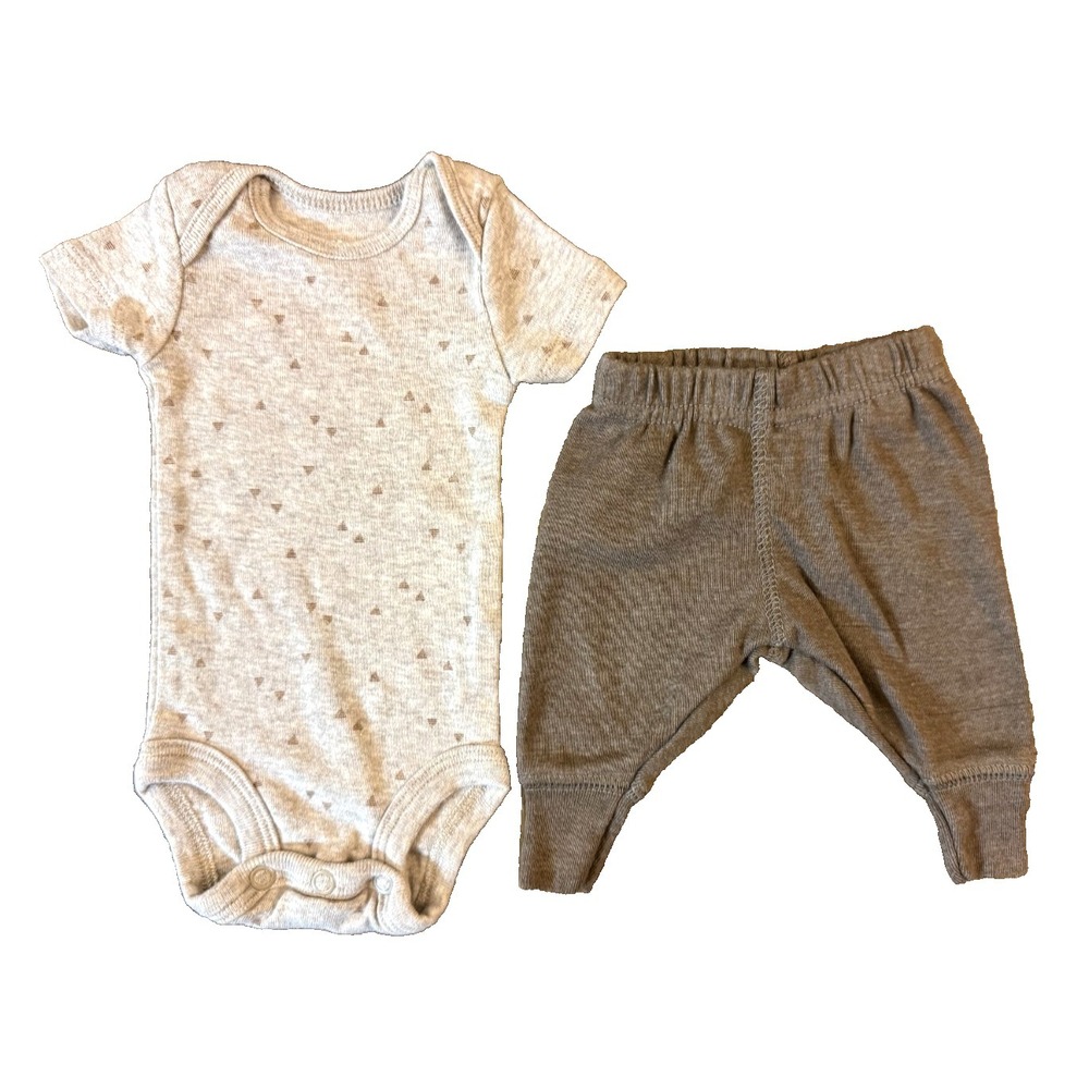 Carters Preemie Baby Boy Outfit Bodysuit Shirt Pants Brown Tan Triangles Reborn‎